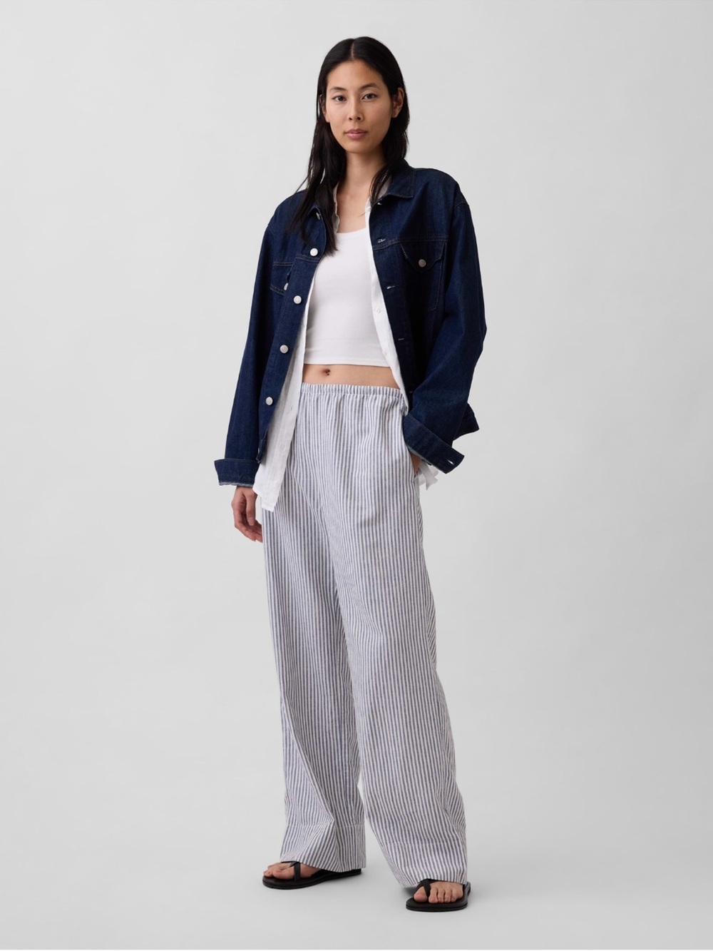 Gap Linen-Blend Easy Wide-Leg Pants in Blue Stripe